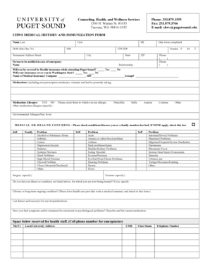 CHWS Medical History and Immunization Form