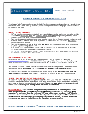 CPS Field Experience Fingerprinting Authorization Form