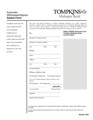 Automatic Withdrawal/Deposit Switch Form