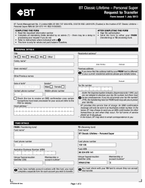 BT Classic Lifetime Personal Super Transfer Form