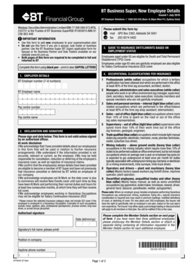 BT Business Super New Employee Details Form