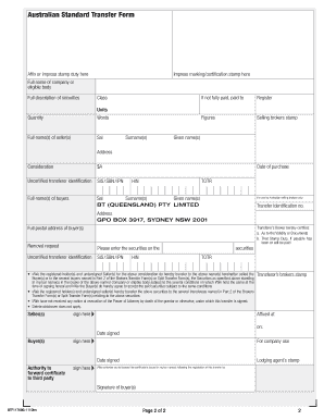 Australian Standard Transfer Form