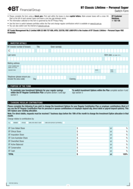 BT Classic Lifetime Personal Super Switch Form