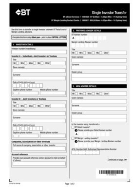 Single Investor Transfer Form