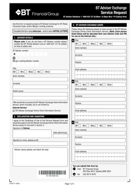 BT Adviser Exchange Service Request Form