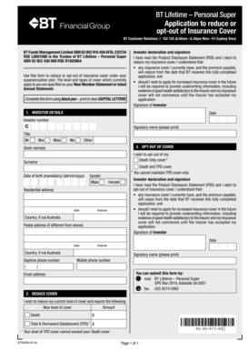 BT Lifetime Personal Super Insurance Opt-Out Form
