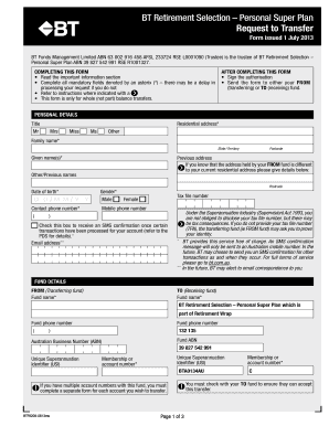 BT Retirement Selection – Personal Super Plan Transfer Form