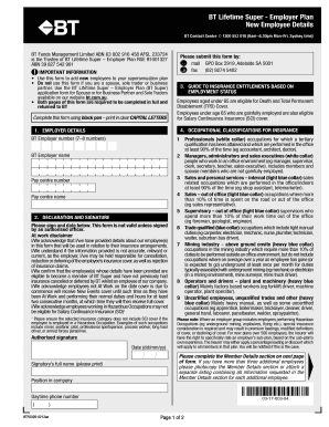BT Lifetime Super Employer Plan Form