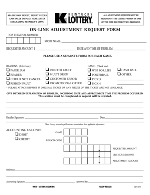 Lottery Ticket Adjustment Request Form