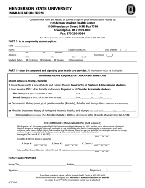 Henderson State University Immunization Form