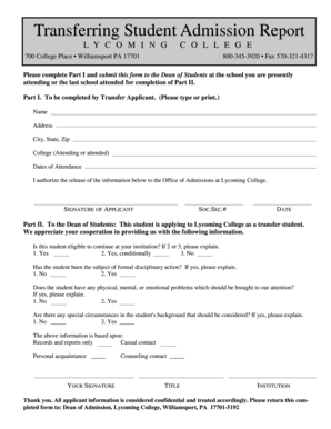 Transfer Student Admission Form