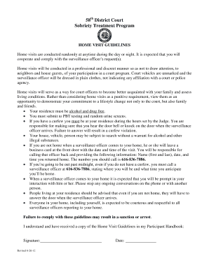 District Court Sobriety Treatment Home Visit Guidelines