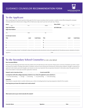 Guidance Counselor Recommendation Form
