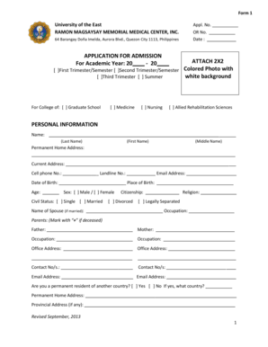 University of the East Application for Admission