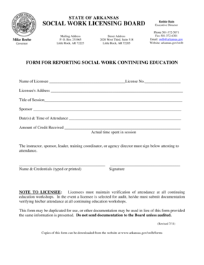 Arkansas Social Work Continuing Education Report Form