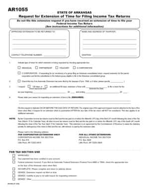 Arkansas Income Tax Extension Request Form AR1055