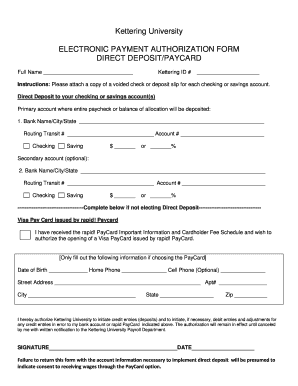 Kettering University Electronic Payment Authorization Form