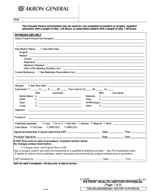 Patient Health History and Physical Form