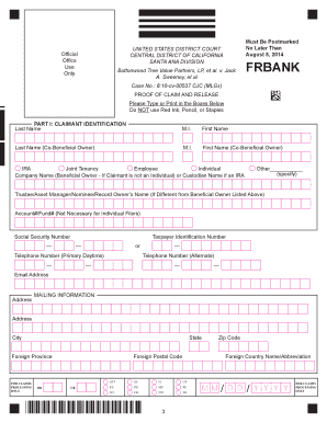 Proof of Claim and Release Form