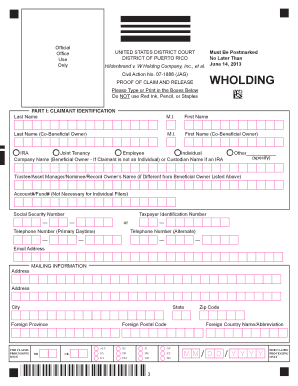Proof of Claim and Release Form