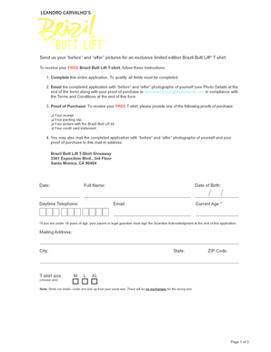 Brazil Butt Lift T-Shirt Application Form