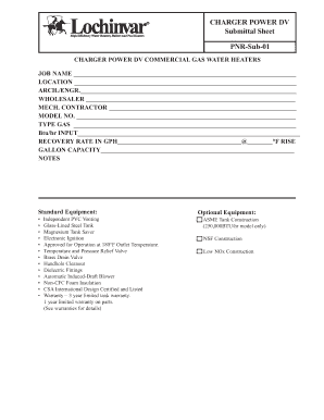 Charger Power DV Commercial Gas Water Heater Submittal Sheet