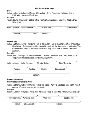 MLA Format Worksheet