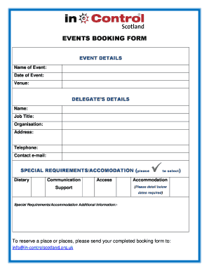 Events Booking Form