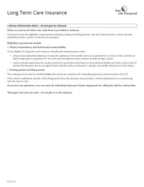 Long Term Care Insurance Claimant Statement