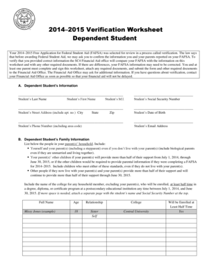 2014–2015 Verification Worksheet