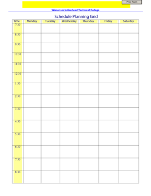 Wisconsin Indianhead Technical College Schedule Planning Grid