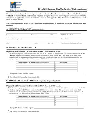 Non-tax Filer Verification Worksheet