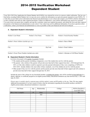2014–2015 Verification Worksheet
