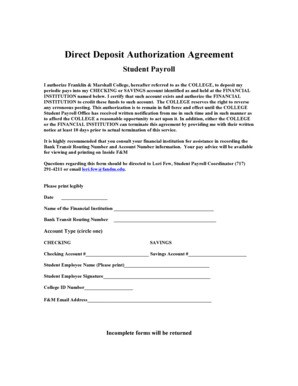 Direct Deposit Authorization Agreement
