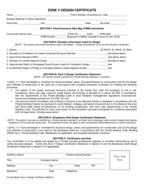 Florida Zone V Design Certificate