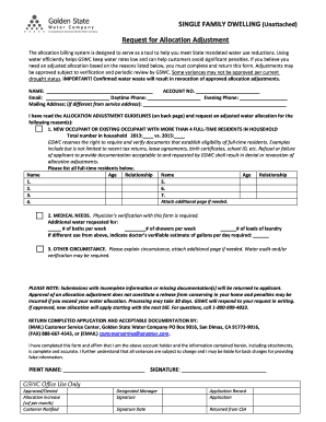 Request for Allocation Adjustment
