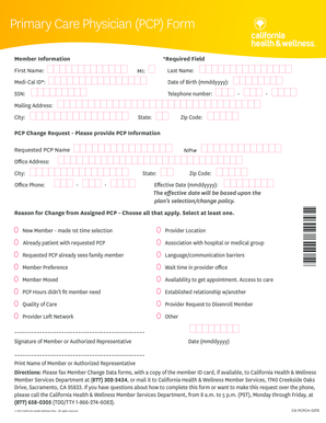 California PCP Change Request Form