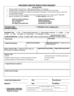 Provider Dispute Resolution Request