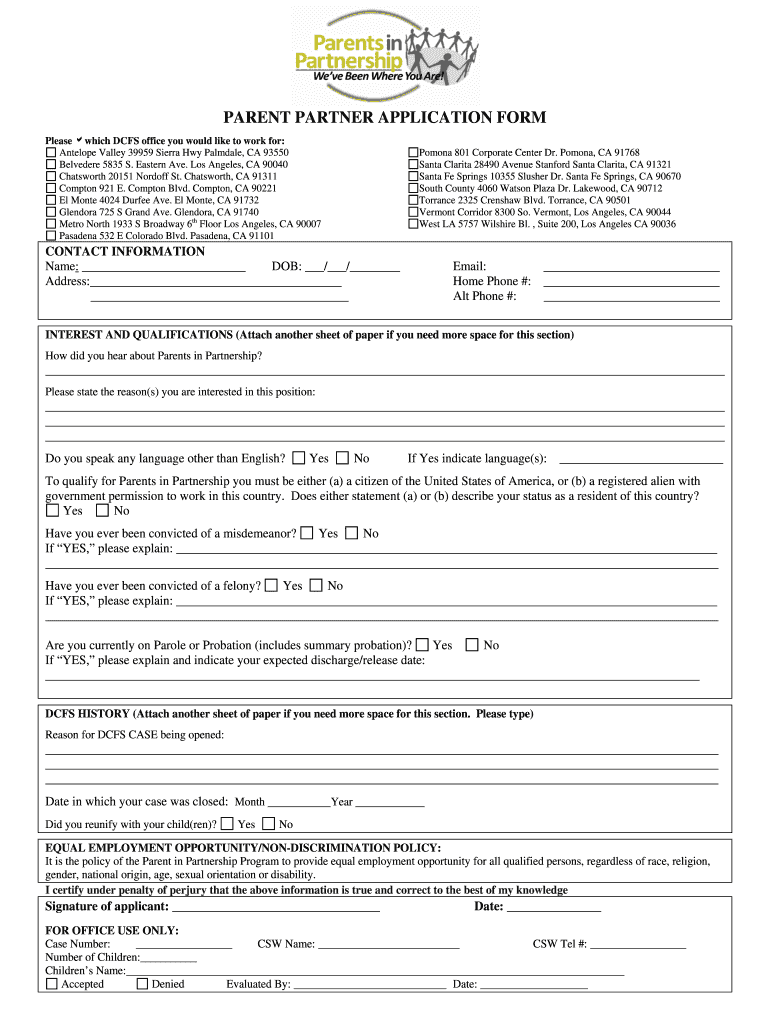 Fillable Online lacdcfs PIP Application Los Angeles County Department