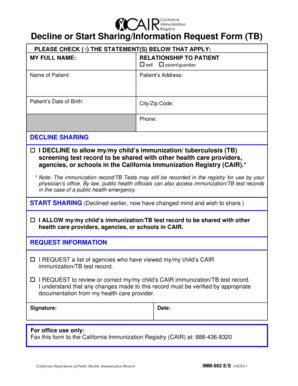 California Immunization Registry TB Information Request Form