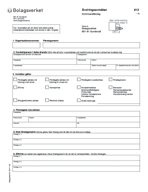 Swedish Limited Partnership Change Notification Form 912