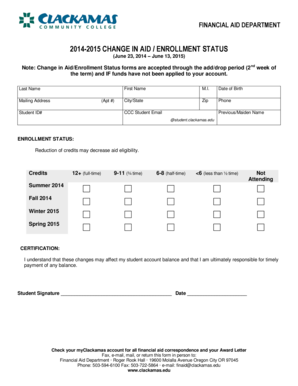 Change in Aid Enrollment Status Form