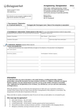 Swedish Business Deregistration Form 910 e