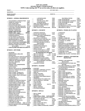 City of Austin Building Project Trades Summary