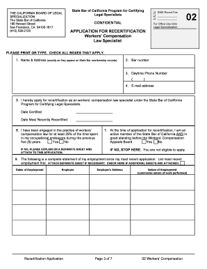 California Workers' Compensation Law Recertification Application