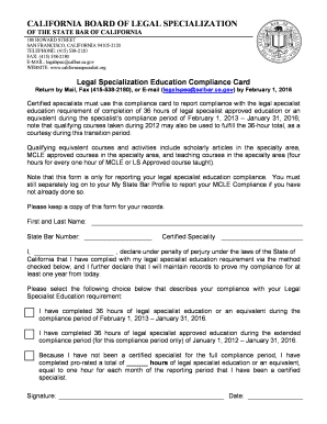 California Legal Specialist Education Compliance Card