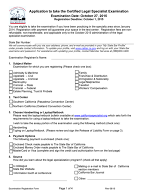 California Legal Specialist Examination Registration Form
