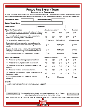 Frisco Fire Safety Town Presentation Evaluation