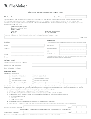 Electronic Software Download Refund Form