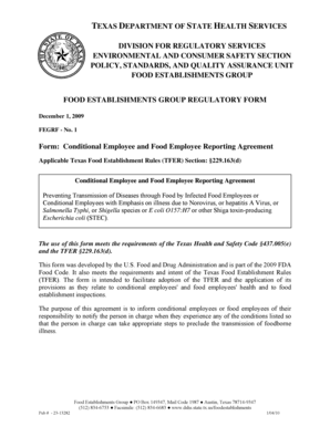 Texas Food Employee Health Reporting Agreement
